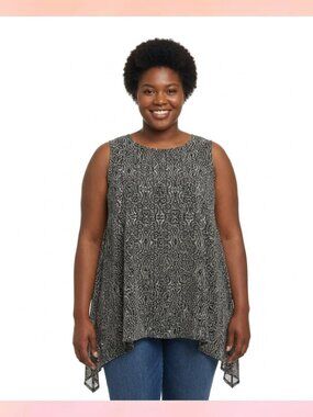 NWT Fever XXL Black White Lace Medallion Flowy Tunic